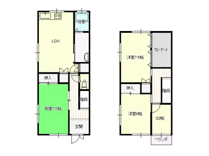 友浦コーポE(3SLDK/1階)の間取り写真
