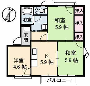 屋島フレグランス(3K/2階)の間取り写真