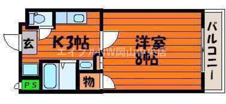ルナ国体町(1K/6階)の間取り写真