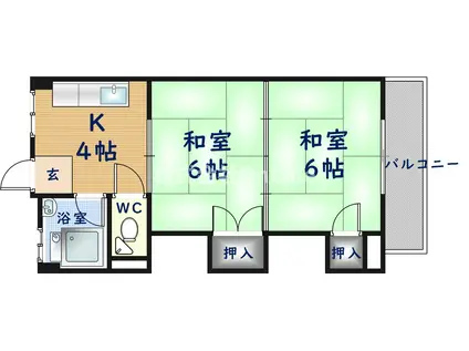 門野ビル(2K/2階)の間取り写真