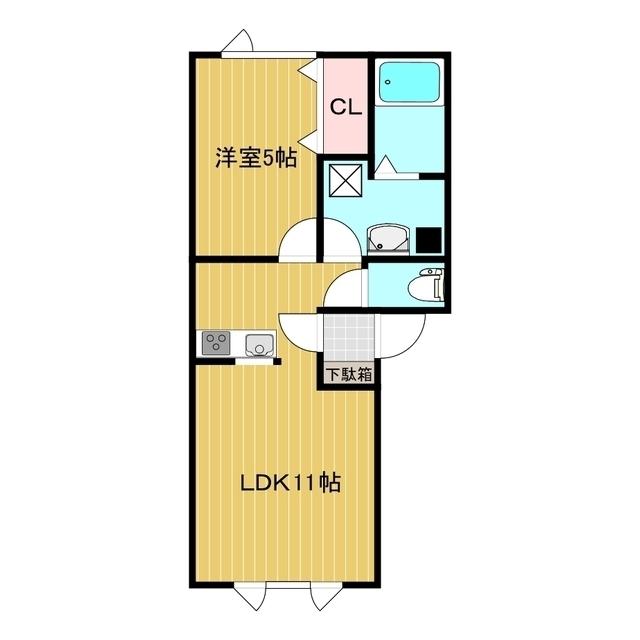 プレンティーB棟(1LDK/2階)の間取り写真