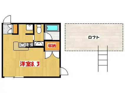 イーコモン(ワンルーム/2階)の間取り写真