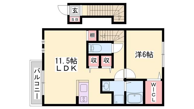 ソレアードI(1LDK/2階)の間取り写真