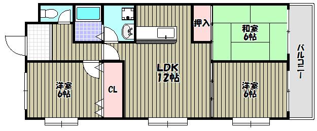 HIGASHIOマンション(3LDK/1階)の間取り写真