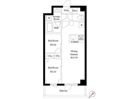 ラ・ミアカーサ中目黒(2LDK/B1階)の間取り写真