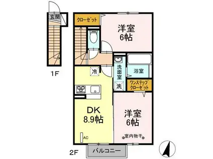 サン・グランデル A(2DK/2階)の間取り写真