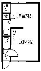 121ハイツA棟(1DK/1階)の間取り写真