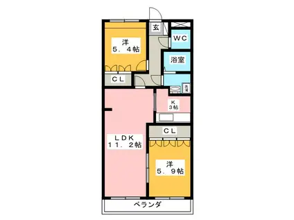 レジデンスSYT(2LDK/2階)の間取り写真