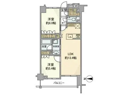 オープンレジデンシア千駄木(2LDK/2階)の間取り写真