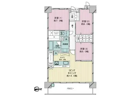 サーパス鴨江フォレストゲート(3LDK/6階)の間取り写真