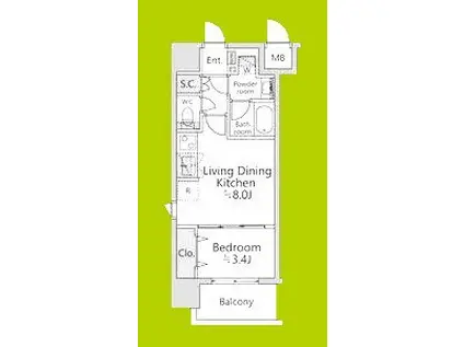 ジオエント福島野田レジデンス(1LDK/13階)の間取り写真