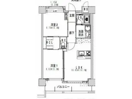 ヒルクレスト菊陽グランデ(2LDK/7階)の間取り写真