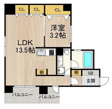 ラクメンビル(1LDK/6階)の間取り写真