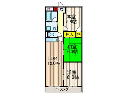 西浦ハイツ(3LDK/1階)の間取り写真