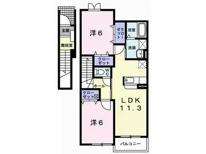 サニースクエアA(2LDK/2階)の間取り写真