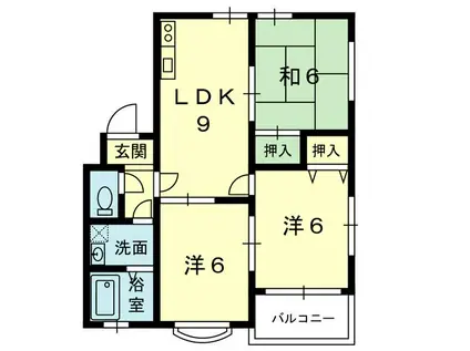 ハーモニーハウスII B棟(3LDK/1階)の間取り写真