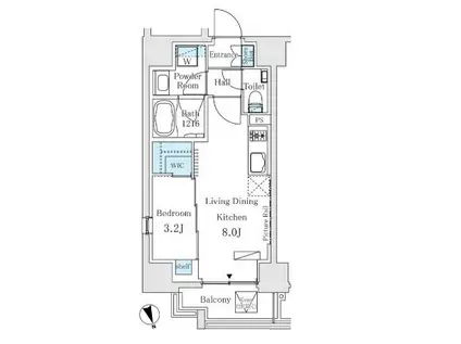イプセ御成門(1LDK/3階)の間取り写真