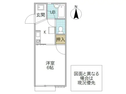 プライム鷹匠(1K/2階)の間取り写真