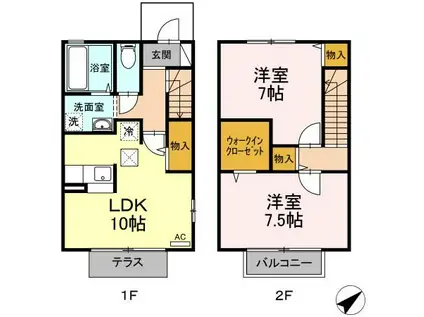 サンクスもえぎB(2LDK/1階)の間取り写真