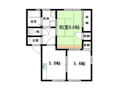 リベルテII A棟(2DK/2階)の間取り写真