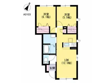 クレストールアベニュー I棟 A(2LDK/1階)の間取り写真