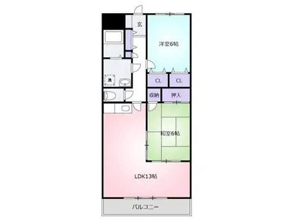 アトリオ今泉7(2LDK/2階)の間取り写真