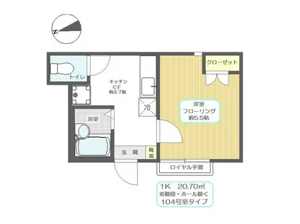 ヒカリオ(1K/1階)の間取り写真