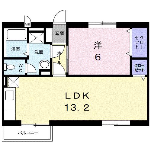 ニューエルディム大橋(1LDK/2階)の間取り写真