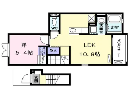 エコール大畑(1LDK/2階)の間取り写真