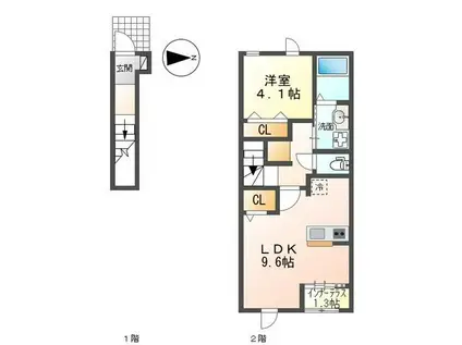 CAROORTENSIA(1LDK/2階)の間取り写真