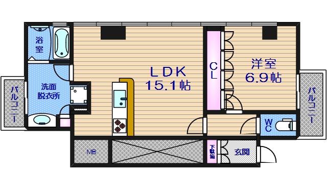 アステリオ北堀江ザメトロタワー(1LDK/14階)の間取り写真