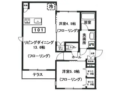 仮へーベルメゾン中央5丁目南棟(2LDK/1階)の間取り写真