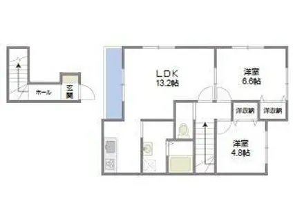 エムエムヴィラージュ2(2LDK/1階)の間取り写真