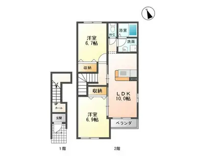 ラ・ルーチェ(2LDK/2階)の間取り写真