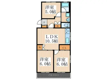 パールハイツ川西(3LDK/3階)の間取り写真