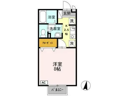 ヴィクトワールK II棟(1K/2階)の間取り写真