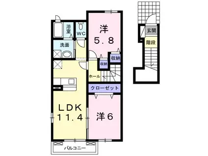 グラン・ソレイユA 山下町(2LDK/2階)の間取り写真