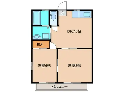 ミナミハラハイツ B(2DK/2階)の間取り写真