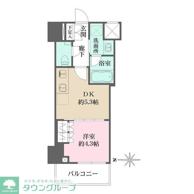 ザ・パークワンズ深川門前仲町(1DK/3階)の間取り写真