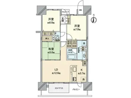 ロイヤルガーデンタワー岡山幸町(3LDK/3階)の間取り写真