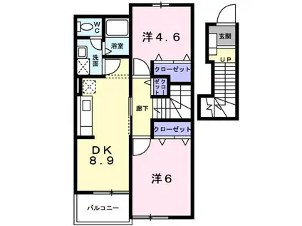 ハピネスホームII(2DK/2階)の間取り写真