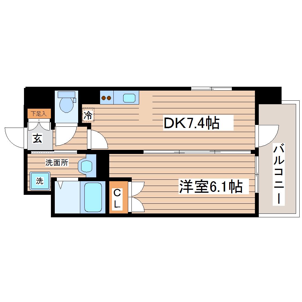 レジディア仙台原ノ町(1DK/4階)の間取り写真