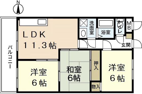 ハイタウン堀田(3LDK/1階)の間取り写真