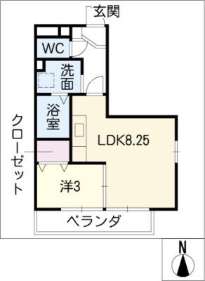 ボヌール(1LDK/2階)の間取り写真