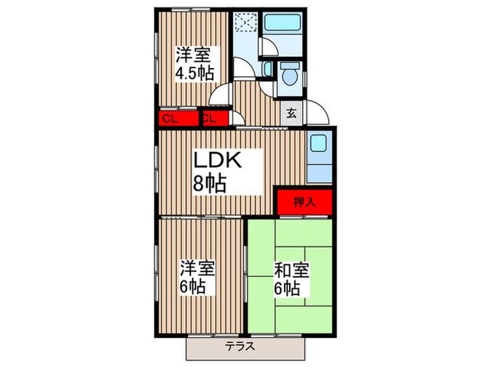 パティオ緑町5号棟(3LDK/1階)の間取り写真