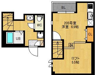 RIZEST陸前原ノ町(1K/2階)の間取り写真