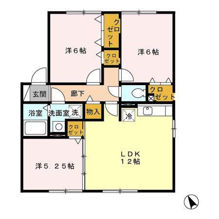 フルールドスリジェ A棟(3LDK/1階)の間取り写真