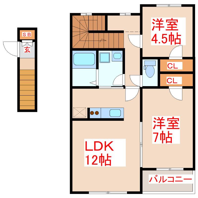 プラージュコート(2LDK/2階)の間取り写真