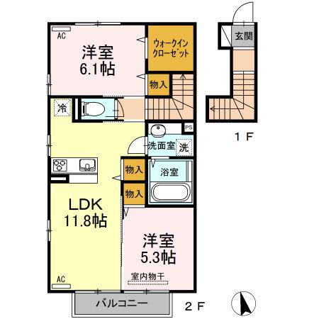 ヴィラコートJ5(2LDK/2階)の間取り写真