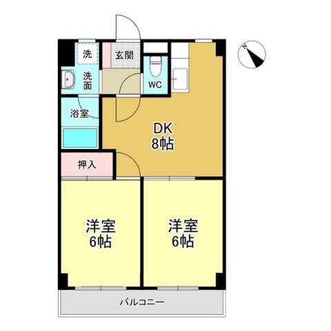 ベルヴィル杉田IIIファミーユ棟(2DK/6階)の間取り写真